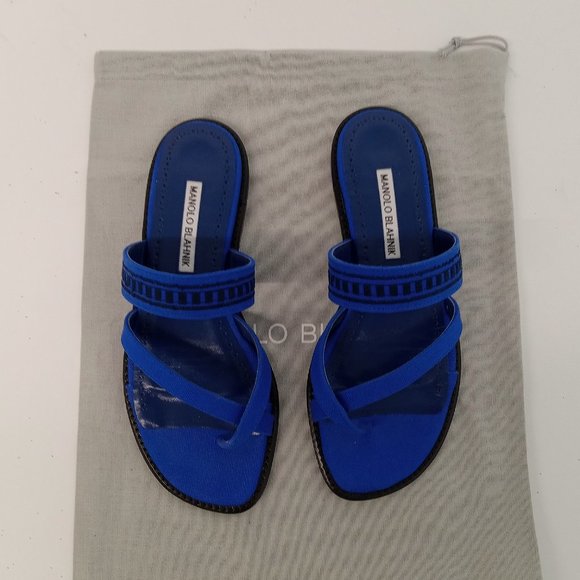 Manolo Blahnik Susade Women's Cotton Blue Sandals EU36/US6 - Picture 3 of 11